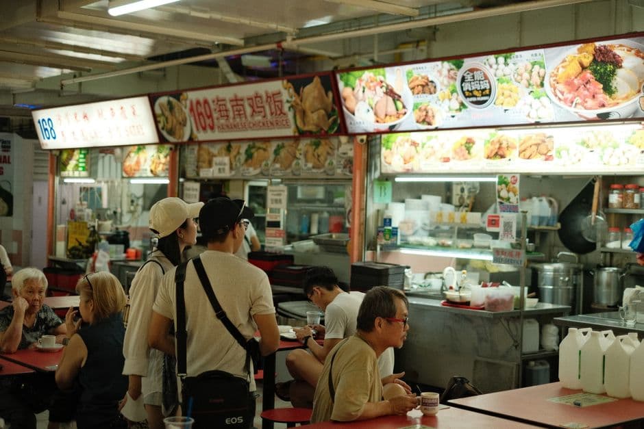 A Singapore hawker centre food hall, the most protected street food system in the world