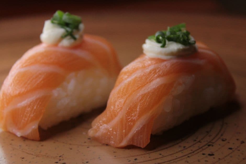 Salmon nigiri sushi, one of the defining dishes in any guide to the best food in Tokyo